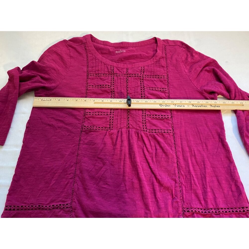 Talbots Womens XL Fuchsia Cotton Top With Crochet Details Artsy Blouse - Picture 6 of 8